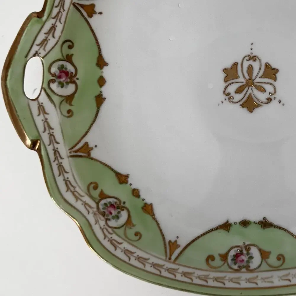 Nortitake Nippon Gold Trimmed Hand Painted 2-Handle Serving Tray & Bowl SET